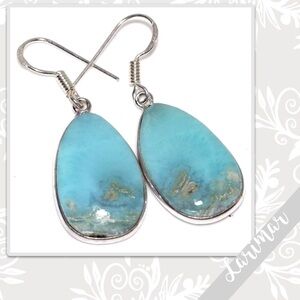 Larimar Eclectic Silver Artisan Drop Dangle Earrings 1.7” (Turquoise Blue)